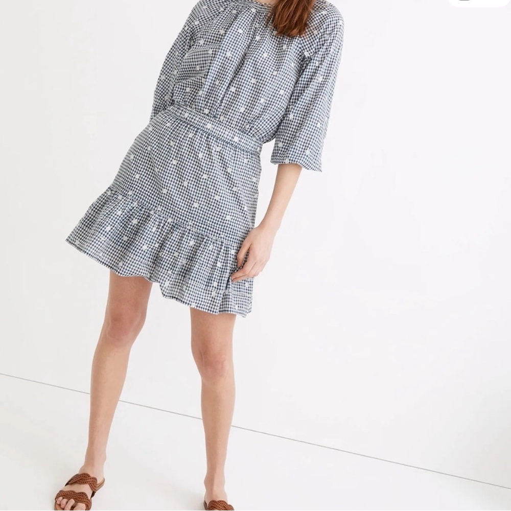 Madewell Embroidered Tiered Gingham Mini Skirt